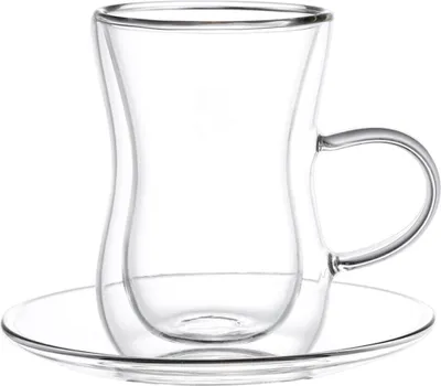 Image de lot de 4 verres à thé de 150ml à double paroi avec anse, résistants à la chaleur Transparent