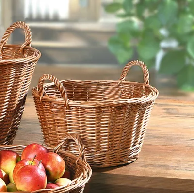 Image de Corbeille à fruits "Nature" en osier, ronde, Ø 35 cm, avec poignées, panier de rangement, panier à pommes de terre, panier en osier, panier tressé