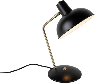 A black desk lamp with bronze accents on a white background.