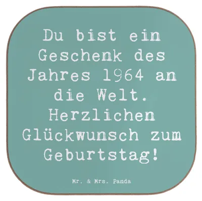 Produktbild von Mr. & Mrs. Panda Tassenuntersetzer Spruch 1964 Geburtstag Geschenk - Meeresbrise - Happy Birthday, Welt, Geburtstagswünsche, Erinnerungen, Untersetzer Glas, für Gläser