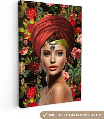 Zdjęcie produktu dla MuchoWow® - Obraz na płótnie - Kobieta - Kwiaty - Kolorowy, obraz na ścianę, dekoracja ścienna do salonu, 20x30cm