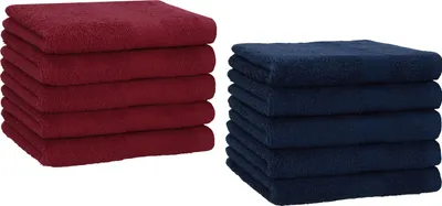 Produktbild von Betz 10 Stück Gästetücher 30x50 cm PREMIUM 100% Baumwolle Set Farbe: dunkelrot und dunkelblau
