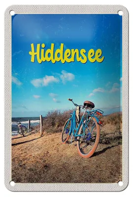 Produktbild von Blechschild Reise 12x18cm Hiddensee Fahrrad Strand Meer Urlaub Schild