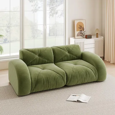 Produktbild von Chenille-Zweisitzer-Sofa, rahmenlos, 32D-Schaumstoff, rutschfest, kein Aufbau nötig, 204 x 95 x 76 cm, Grün