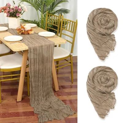 Produktbild von Seihtuch Tischläufer Hellbraun 2 Stück 90 x 300 cm Gaze Stoff Rustikal Boho Hochzeit Tischdeko
