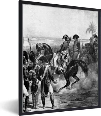 Produktbild von MuchoWow® Gerahmtes Poster Schwarz-Weiß-Illustration von Napoleon Bonaparte in Ägypten 60x80 cm - Poster mit Schwarzem Bilderrahmen Wandposter Rahmen Foto Bilder - Premium - Wanddeko Wohnzimmer