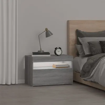 Produktbild von vidaXL Nachttisch mit LED-Leuchten Grau Sonoma 60x35x40 cm