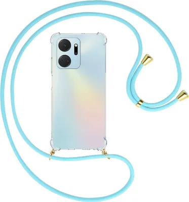 Produktbild von Handykette Backcover-Schutzhülle mit Band (Metall goldfarben) für Honor X7a (6.75'') - himmelblau