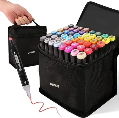 Productafbeelding van Alcoholmarker set - 48 kleuren met dubbele punt - voor manga-ontwerp, schilderen en tekenen