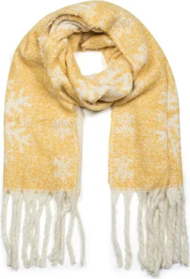 Produktbild von styleBREAKER Damen XXL Schal mit Schneeflocken Muster und Fransen, Winter Strickschal 01017097