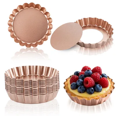 12 Tartelette-Förmchen, 10 cm, gold, antihaftbeschichtet, Kohlenstoffstahl