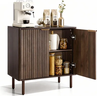 Produktbild von Sideboard - Küchenschrank/Buffetschrank - 2 Ablageflächen - 80 x 37,5 x 80 cm - Mittelalterlicher Stil - Walnuss