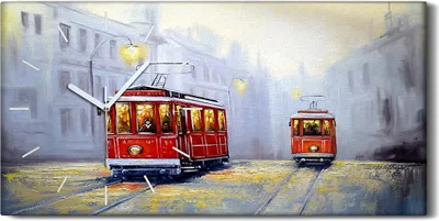 Produktbild von Wandbild Leinwand Bilder Wanduhr 60x30 Straßenbahn in alten Stadt Landschaft - weiße Hände