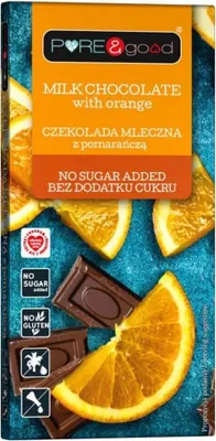 Produktbild von PURE & GOOD Vollmilchschokolade mit Orange ohne Zuckerzusatz 75g