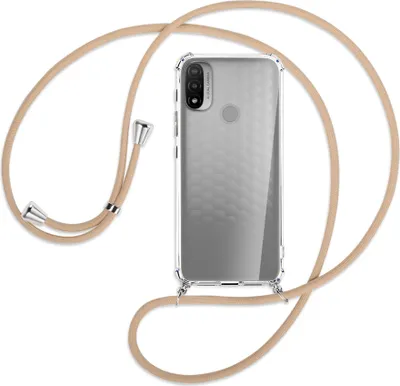 Produktbild von Handykette Backcover-Schutzhülle mit Band (Metall silberfarben) für Motorola Moto E20 (XT2155) - beige
