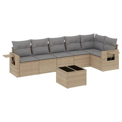 Produktbild von vidaXL 7-tlg. Garten-Sofagarnitur mit Kissen Beige Poly Rattan