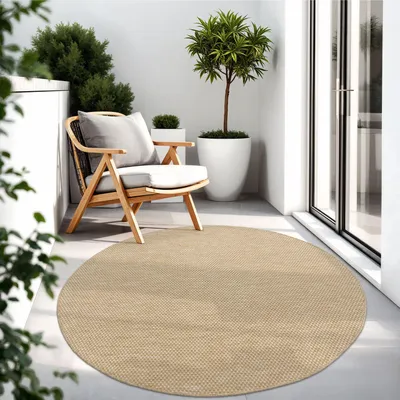 Produktbild von TT Home Teppich Für Outdoor Küchenteppich Balkon Terrasse Unifarbenes Design Modern Größe 160 cm Rund