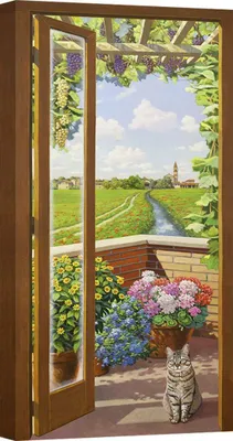 Immagine prodotto di Quadro su tela con finestra - Andrea Del Missier, Finestra con vista sul paesaggio - 70x35 cm