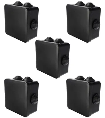 Immagine prodotto di 5x Scatola ermetica per montaggio superficiale con pressacavi, chiusura a scatto, 109x109x57mm, IP55, nera, EDO777829, EDO Technic