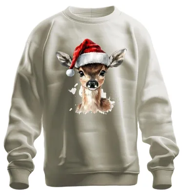 Immagine prodotto di Felpa unisex con motivo natalizio: cerbiatto, acquerello, regalo, carino, Babbo Natale, colore naturale, taglia L