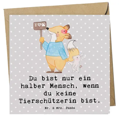 Produktbild von Mr. & Mrs. Panda Grußkarte Tierschützerin Herz - Grau Pastell - Geschenk, Glückwunschkarte, doppelkarte, Klappkarte, faltkarte, anlasskarte
