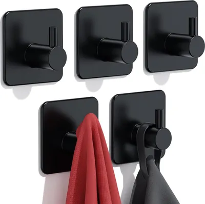 Produktbild von Handtuchhalter ohne Bohren, 5er Set - Handtuchhaken Bad Edelstahl mit 3M-Klebe-Pads, Haken selbstklebend
