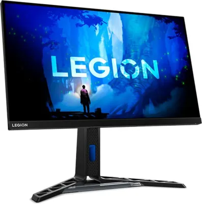 A computer monitor displaying a futuristic landscape with the word 'LEGION' prominently featured.