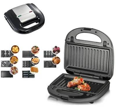 Immagine prodotto di Apparecchio per la colazione - Multigrill 8 in 1 - 8 piastre rimovibili - Riscaldamento su entrambi i lati - Regolazione della temperatura - Spina UE 220 V - 26×24×13 cm