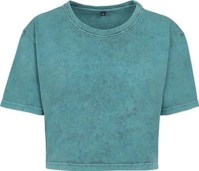 Produktbild von Build Your Brand BY054 | Damen Acid Washed Cropped Tee - Farbe: Teal Black - Größe: XS