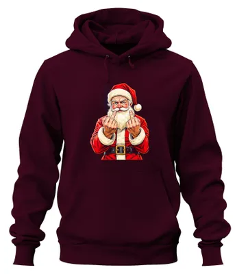Productafbeelding van Grappige Kerstman hoodie met middelvinger, sarcastisch, humoristisch, geschikt als cadeau, uni, kleur: bordeauxrood, maat: S