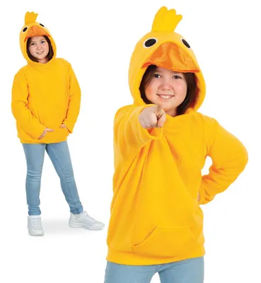 Produktbild von Enten Kostüm für Kinder Hoodie Kapuzenpullover mit Bauchtasche und Tierkapuze Schnabel Augen Kopfgefieder und Entenschwanz (164)