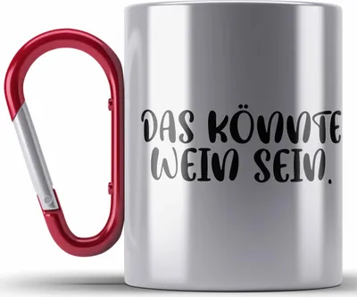 Produktbild von Trendation - Lustige Edelstahl Tasse Karabiner Spruch - Das Könnte Wein Sein - Weinliebhaber Geschenk Sprüche Karabiner Edelstahl Tasse Karabiner Edelstahl Büro Kollege Kollegin (Rot)