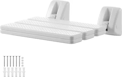 Obrázok produktu pre SucceBuy Sklopná sprchová stolička na montáž na stenu (sedák 32 x 34 cm), stolička na stenu s hliníkovým rámom, sprchová stolička (nosnosť 100 kg) pre dospelých a seniorov, ideálna do kúpeľne a predsiene, biela