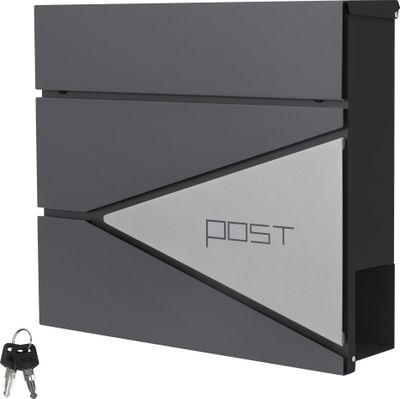 ML-Design Briefkasten mit Zeitungsfach, 37x37x11 cm, Anthrazit/Silber, aus Edelstahl