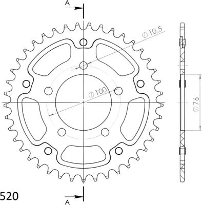 Produktbild von Stealth-Kettenrad Supersprox 520 - 41Z (schwarz) RST-7091:41-BLK|ID 76,0 LK 100,0 5-Loch