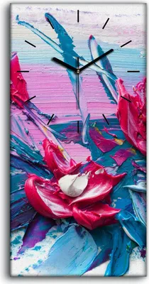 Produktbild von Wanduhr Bürouhr Leinwand Bild Geräuschlos Kunstdruck 30x60 Malerei Kunst Blumen - schwarze Hände