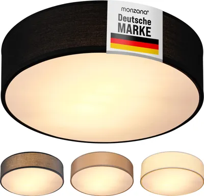 Produktbild von MONZANA® Deckenlampe Stoff Wohnzimmer Schlafzimmer E27 Schwarz 38cm Rund 2-Flammig 40W Lampe Flur Küche Deckenstrahler Deckenleuchte Stoffdeckenlampe