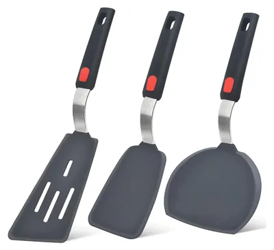 Produktbild von Silikon Pfannenwender 3er Set, Hitzebeständig bis 250 °C, BPA-frei, Antihaft, Küchenwender für Fisch & Pfannen, robust & langlebig