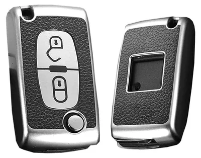Schlüsselhülle TPU+Leder für Peugeot/Citroën, 2 Tasten, silber