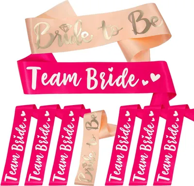 Produktbild von Oblique Unique Schärpe Bride to Be + Team Bride Set JGA Hen Party Hochzeit Herz pink lachs
