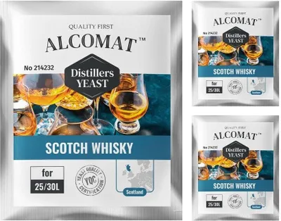 Produktbild von Scotch Whisky Distillers Yeast ALCOMAT Scotch Whisky Alkohol Hefe | Gärhefe | Brennhefe | auf 25/30 Liter  | hohe Alkoholtoleranz, über 15%, 3 Stück
