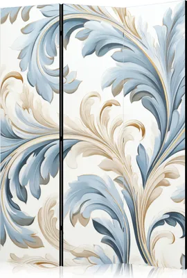 Produktbild von 3-teiliger Doppelseitiger Vlies Paravent - Baroque Ornaments in Light Creamy Blue Colors 135x172 cm Blumen f-H-10011-z-a