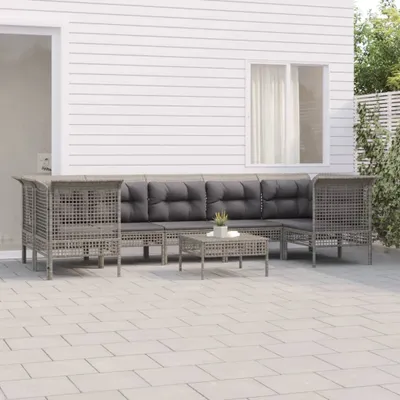 Produktbild von 8-tlg. Garten-Lounge-Set mit Kissen Grau Poly Rattan , Gartenmöbel-Sets Design 2024