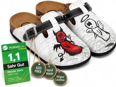 Produktbild von Goby Clogs Schuhe für Damen – Handgefertigte - Mädchen- und Damenschuhe für den Alltag - Farbiger Druck - Bequem & Langlebig - EVA-Sohle – Grundschul-Zeichnungen