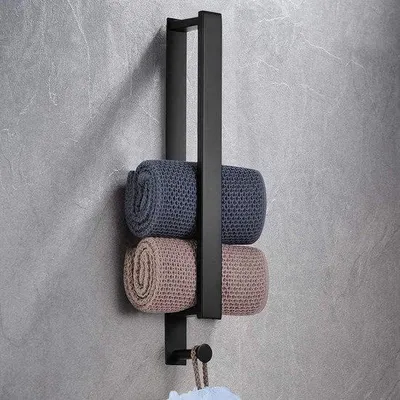 Produktbild von Selfklebende Badhandtuchhalter für Bad und Küche - Edelstahl - Schwarz Handtuchleiter