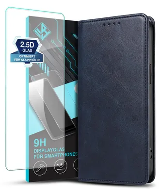 Produktbild von Handyhülle für Apple iPhone 6 / 6s mit 9H Displayglas Kunstleder Flip Cover Hülle Klapphülle Case Kartenfach Farbe: Blau