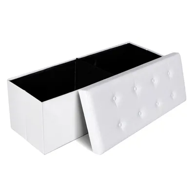 Produktbild von SONGMICS Sitzbank Länge 110cm mit 120 L Stauraum bis 300 kg belastbar faltbare Sitztruhe 3-Sitzer Sitzhocker aus Kunstleder und MDF Weiß LSF702