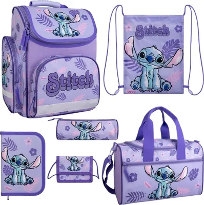 Produktbild von Mädchen Schulranzen 1. Klasse STITCH Schultasche im Set 6-tlg. mit Sporttasche plus gratis Buntstifte