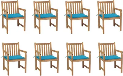 Produktbild von Gartenstühle 8 Stk. mit Blauen Kissen Massivholz Teak