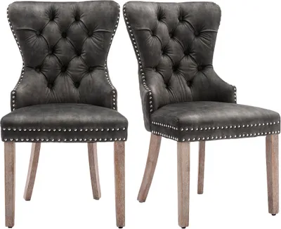 Productafbeelding van AIORBER Eetkamerstoelen (2 stuks), gestoffeerde stoel met nageldecoratie, massief houten poten, fluwele bekleding, geschikt voor de eetkamer, 53 x 46,5 x 95 cm, grijs